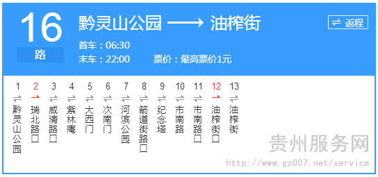 貴陽公交16路路線示意圖