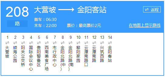 貴陽公交208路路線示意圖