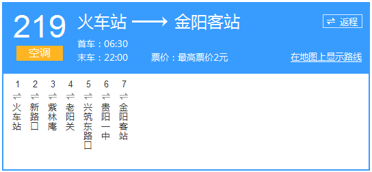 貴陽公交219路路線示意圖
