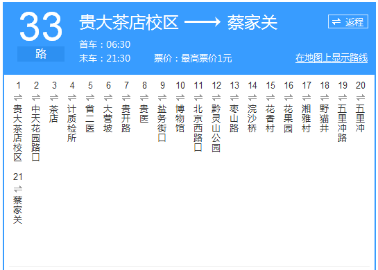 貴陽公交33路路線示意圖
